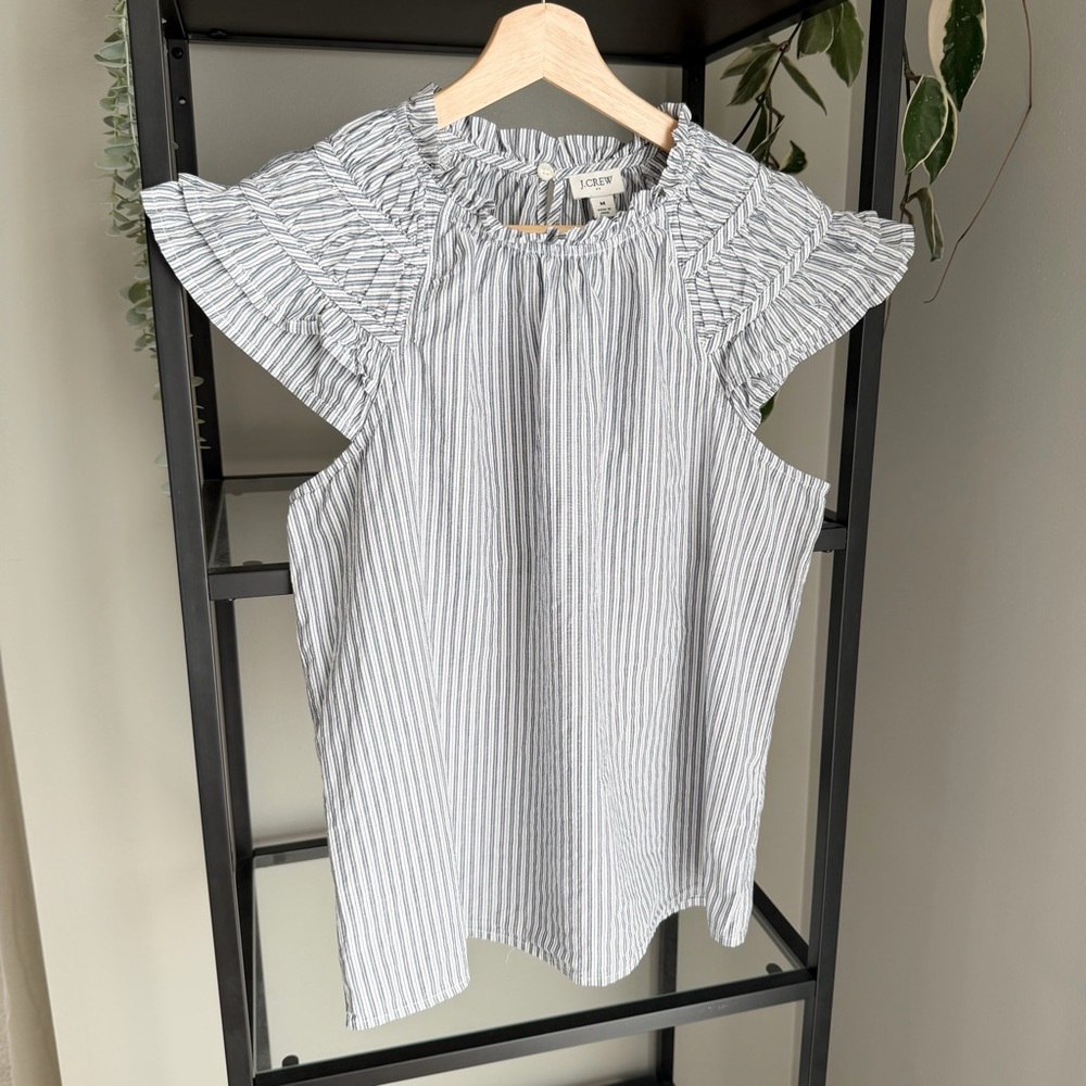 J. Crew Striped Flutter Sleeve Top